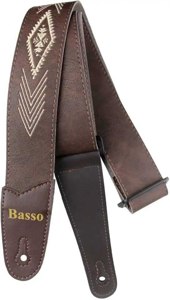 Correia Basso Premium para Violão, Guitarra e Baixo – Strap Ajustável de 0,80 a 1,50 m em Couro Sintético Bordado Estilo Folk Country Vintage – Conforto, Durabilidade e Design Artesanal