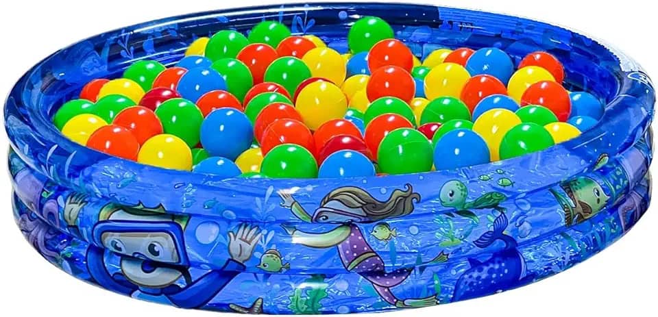 Pensou Comprou Piscina De Bolinhas Inflável Infantil 180 Litros, 100 Bolinhas Coloridas, Resistente, Atóxica, Segura, Interno, Externo, Quintal, Praia (Nadador)