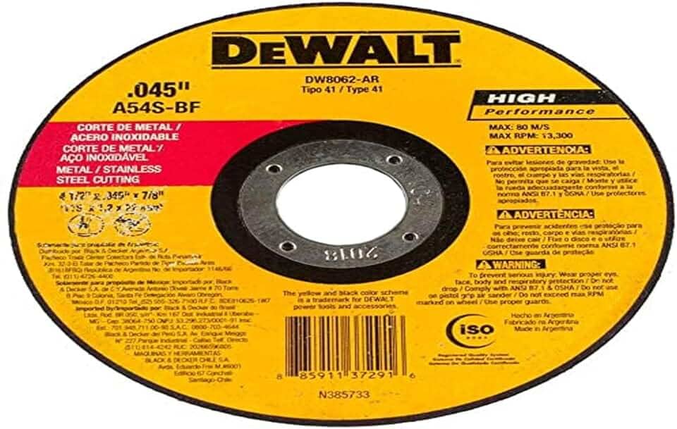 DEWALT Disco Abrasivo para Corte de 4.1/2 Pol. x 1,2mm x 7/8 Pol. (114mm x 1,2mm x 22mm) DW8062