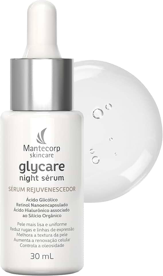 Sérum Rejuvenescedor Facial Glycare Night - 30ml - Ação Noturna com Retinol e Ácido Hialurônico - Auxilia na Firmeza da Pele - Textura Leve e Absorção Rápida - Mantecorp