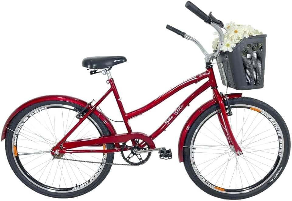 Bicicleta Beach Caiçara Aro 26 Cesta Feminina Vermelho