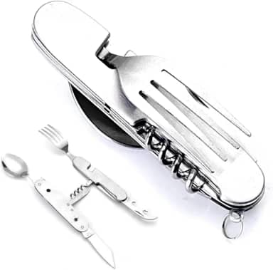 Talher Multifuncional de Aço Inoxidável 6 em 1 Acampamento e Pescaria