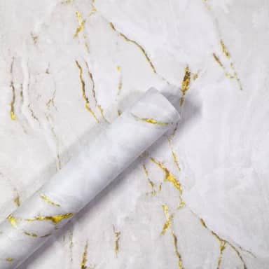 Papel de Parede Autoadesivo de Mármore Texturizado, Rolo de 5 Metros x 45 cm, Branco (1)