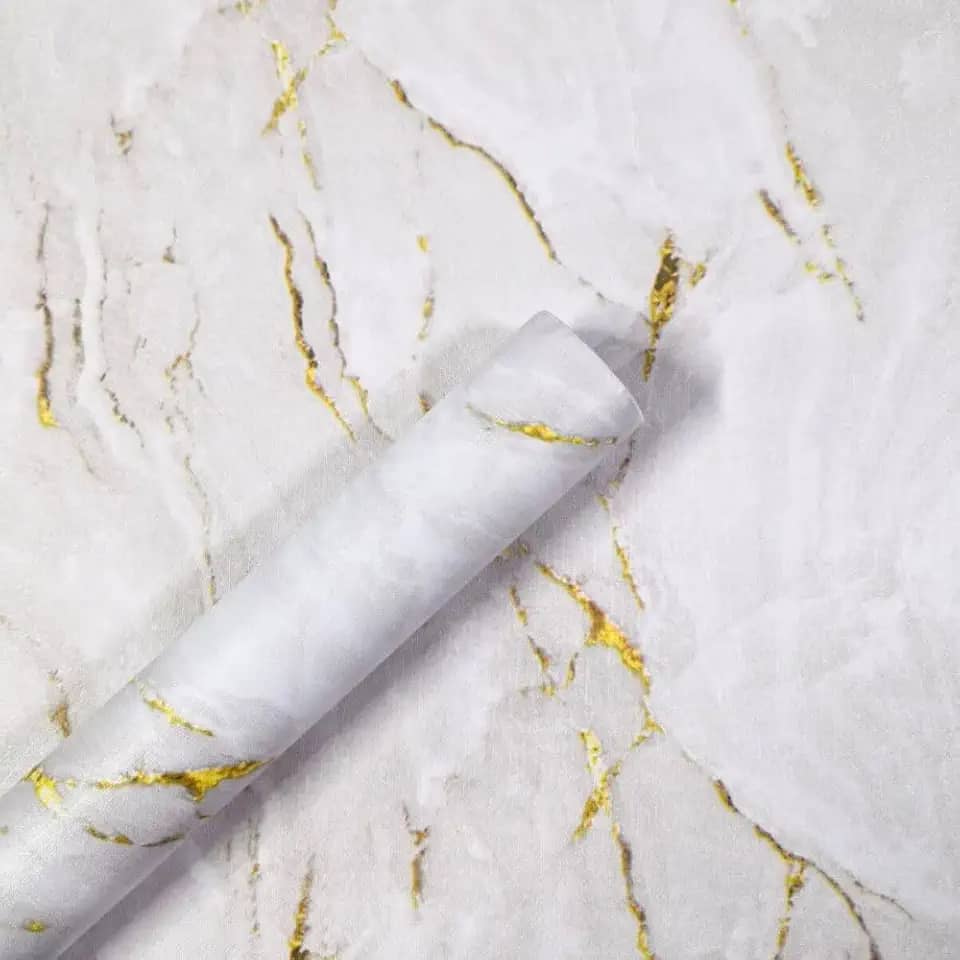 Papel de Parede Autoadesivo de Mármore Texturizado, Rolo de 5 Metros x 45 cm, Branco (1)