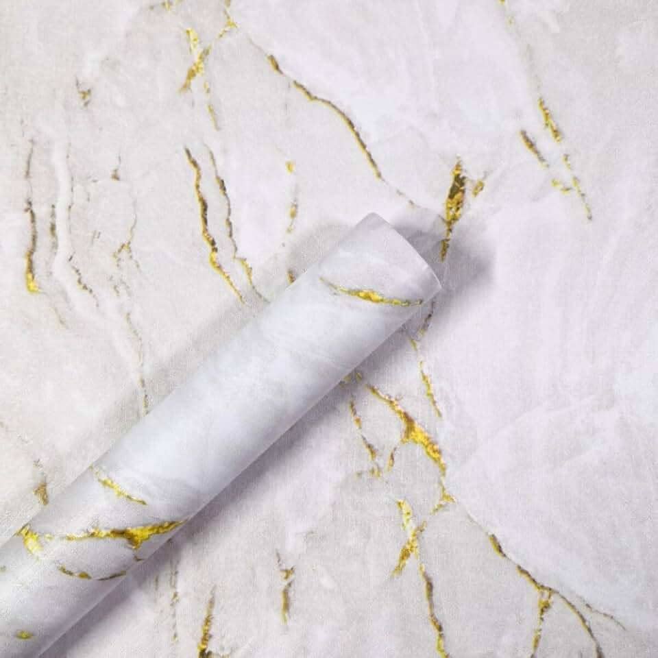 Papel de Parede Autoadesivo de Mármore Texturizado, Rolo de 5 Metros x 45 cm, Branco (1)