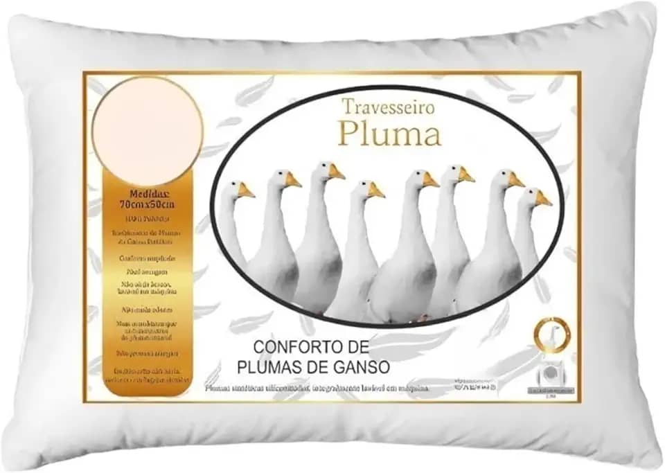 Travesseiro de Plumas Sintéticas 70x50cm | Tecido Micro Percal 100% Poliéster | Antialérgico, Macio, Lavável e de Secagem Rápida.