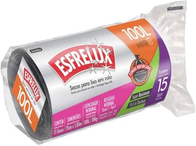 Sacos para Lixo em Rolo Econômico, 100L, Preto, Esfrelux