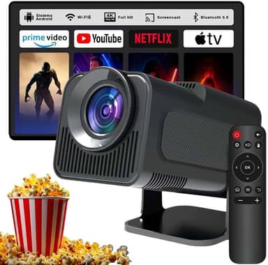 Projetor HY320, Android Integrado, Wi-Fi 6, Bluetooth 5.0, Smart TV, Cinema em Casa Portátil, Compatível com Alexa