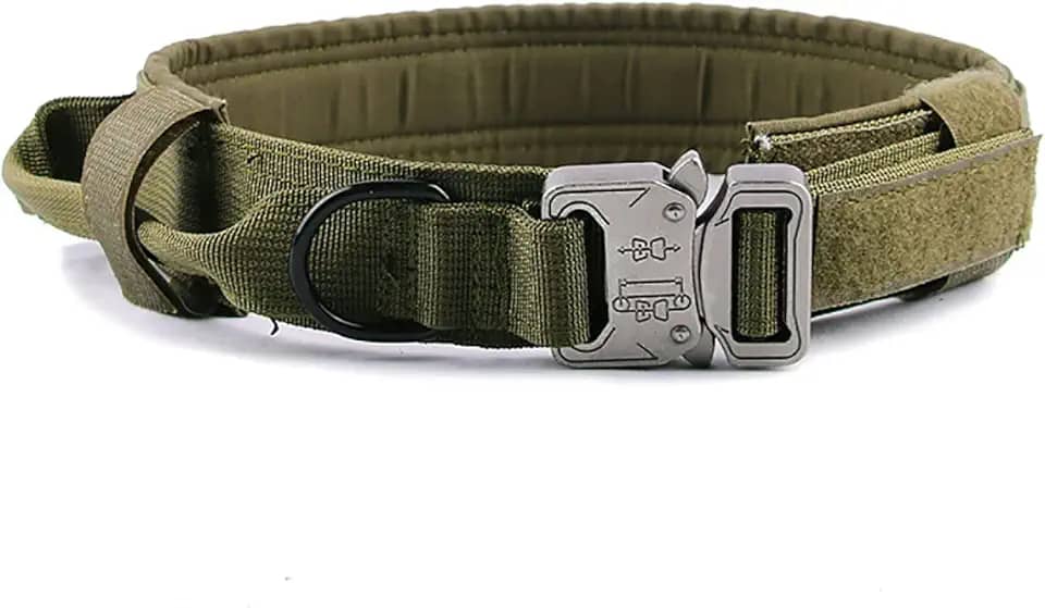Coleira tática militar para cães com alça de controle, coleira ajustável para cães, coleira de nylon para treinamento militar, conjunto de coleira de treinamento de cães com alça de controle e fivela