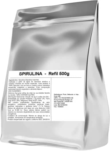 Spirulina em Pó 500g, Espirulina Verde Maxima, Refil, Suplemento Vegano, Rico em Proteínas e Magnésio