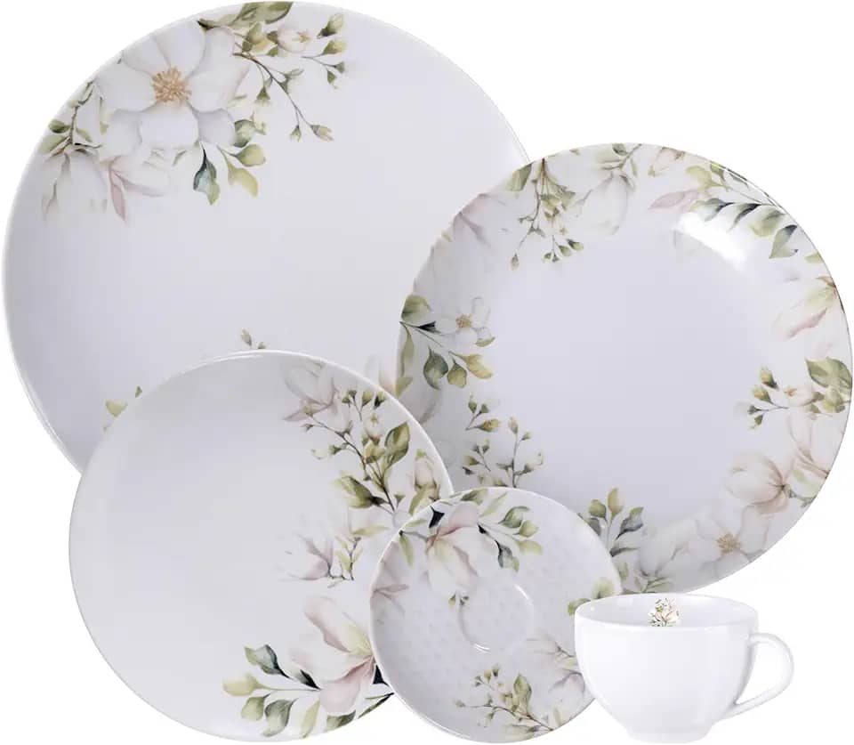 Aparelho de Jantar Tramontina Magnólia em Porcelana Decorada 20 Peças