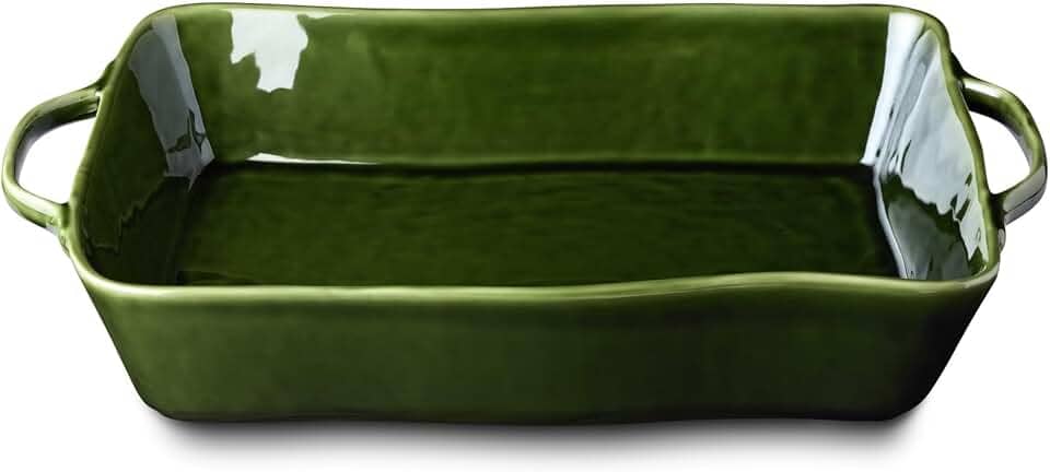 Padeiro retangular grande verde – 40,6 cm x 26 cm x 7,6 cm – Prato fundo de 4,252 g para caçarolas, lasanha e assar – Seguro para forno, micro-ondas e lava-louças – Elegante forno à mesa