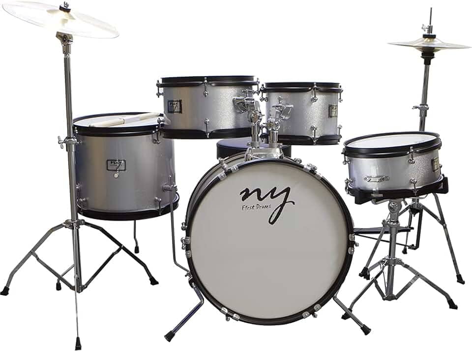 Bateria Acústica Infantil Junior 2T Prata com Banco New York