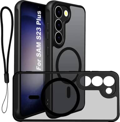 USTIYA Magnética Capa para Samsung Galaxy S23+ S23 Plus Case Matte Acrílico Uso Resistente Protetora de Câmera Capinha Acessórios para Celular com Cordão Preto FGCX