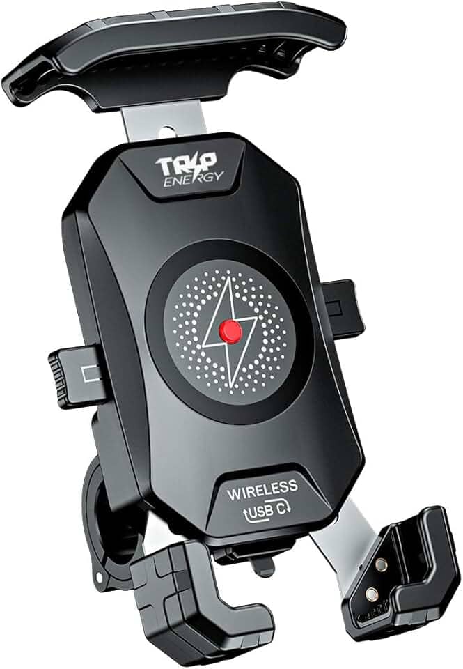 Suporte Celular Moto Turbo Carregamento USB C 18W e Indução 15W Wireless Universal Com Adaptador Retrovistor 360º Guidão Reforçado GPS Resistente Água IP66 Estável Celular Grande Largo Gps para Moto