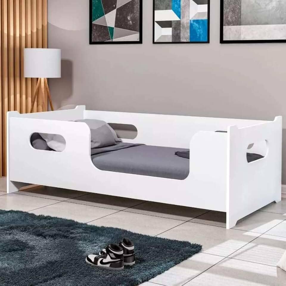 Cama Solteiro Montessoriana MDF Infantil Quarto Criança Proteção Lateral Cama Babá