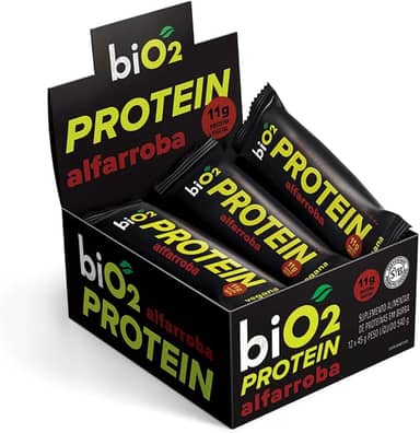 biO2 Display Barra de Proteína Alfarroba e Pasta de Amendoim, 12 unidades de 45g, Protein Bar Vegana e Sem Glúten