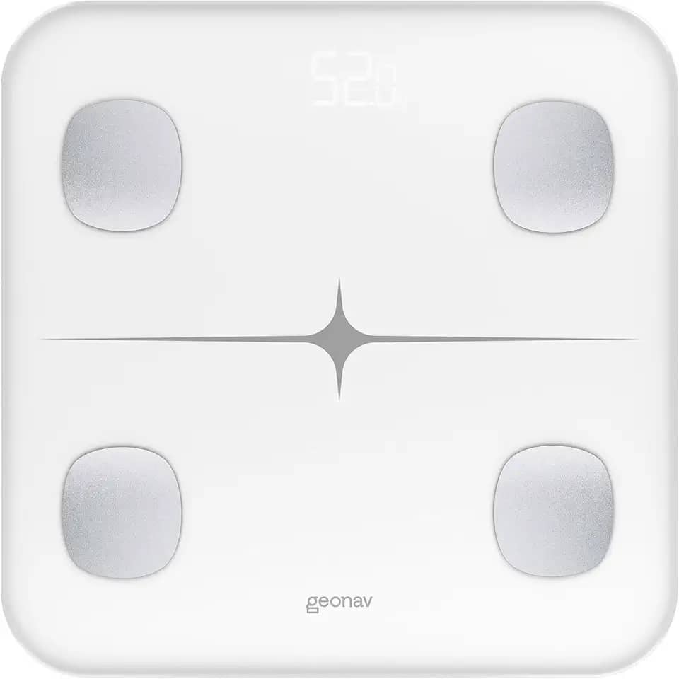 Hi by Geonav Balança Inteligente com Bioimpedância, Bluetooth, 16 parâmetros, Aplicativo, Vidro Temperado, Compatível Google Fit, Fitbit e Apple Saúde, Branco