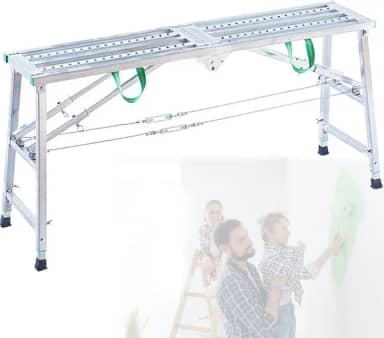 Equipamento de andaime, escadas de andaime dobráveis ajustáveis portáteis, torre de andaimes com tapete antiderrapante, plataforma de trabalho para pintura, aquário (orifício antideslizante de corda dupla de suporte duplo)