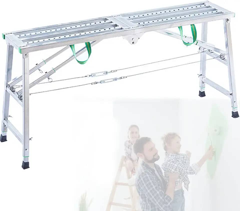 Equipamento de andaime, escadas de andaime dobráveis ajustáveis portáteis, torre de andaimes com tapete antiderrapante, plataforma de trabalho para pintura, aquário (orifício antideslizante de corda dupla de suporte duplo)