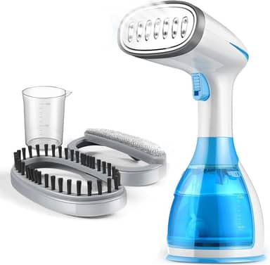 Vaporizador de Roupas,1500W Ferro a Vapor Portatil,Ferro a Vapor com Tanque de Água, Dois Tipos de Escovas e Copos Medidores,para Remoção Rápida de Rugas do Tecido,Ideal para Famílias, Viagens