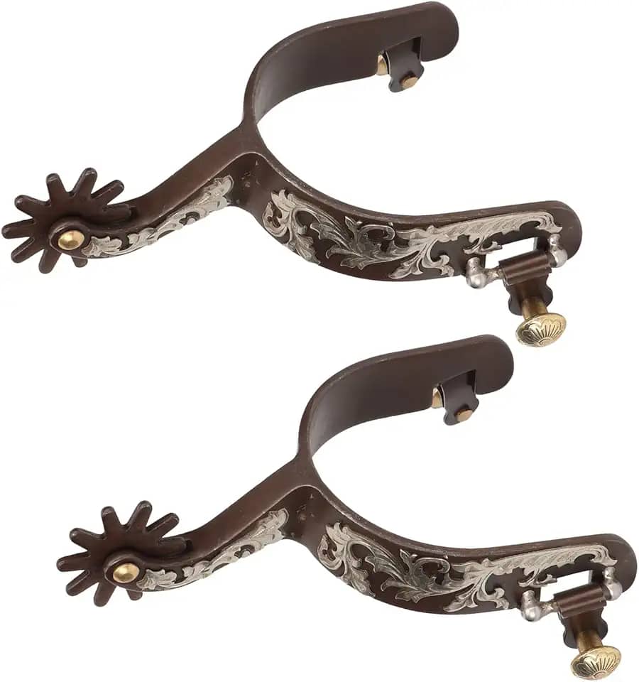 Focket Esporas caubói ocidentais, 2 peças de esporas vintage bronze de aço de baixo carbono com engrenagem giratória, esporas de bota Steampunk de metal retrô fino para cavalos adultos