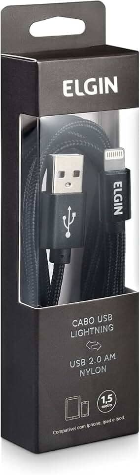 Cabo Lightning Nylon Elgin Dispositivos Apple 1,5 Metros Preto