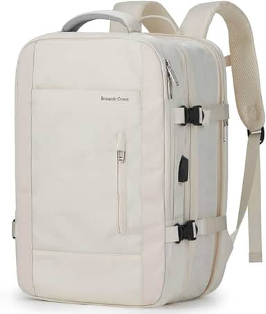 Mochila de Viagem Expansivel Masculina Feminina, Mochila Para Notebook Executiva Impermeável Reforçada Cabo USB,Mochilas Trabalho Escola Viagens Presente (Bege)