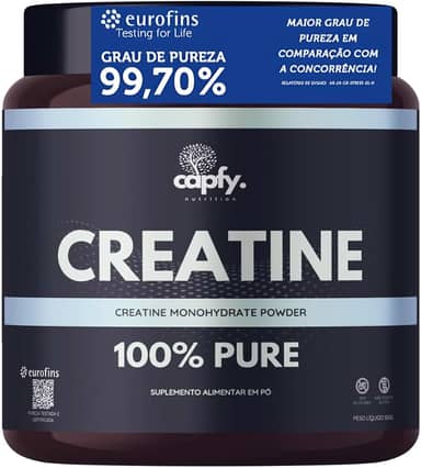 Creatina 100% Pura 300g Monohidratada Premium Capfy. Importada com Laudo de Pureza Eurofins Suplemento para Ganho de Força Massa Muscular Zero Lactose Sem Açúcar e Sem Gluten