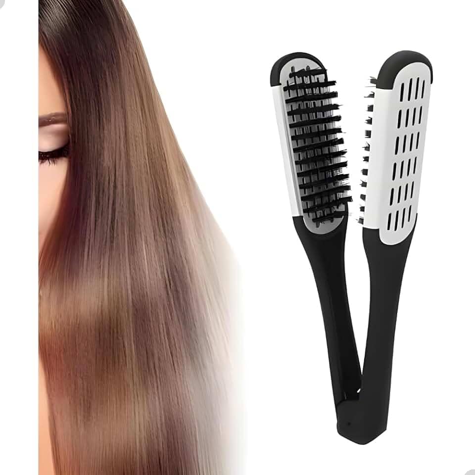 Escova Auxiliar de Chapinha, Termoativa para Progressiva, Prancha Profissional com Cerdas Naturais de Javali e Mola Metálica Resistente, Preta/Branca, Resistente