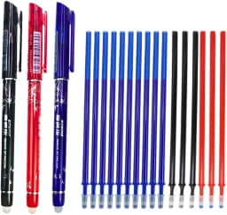 Caneta que escreve e Apaga com Borracha e Ferro de Passar Fantasminha Kit ( 1 caneta azul+ 10 refil, 1 caneta Vermelha+ 3 Refil,1 caneta Preta+3 Refil)