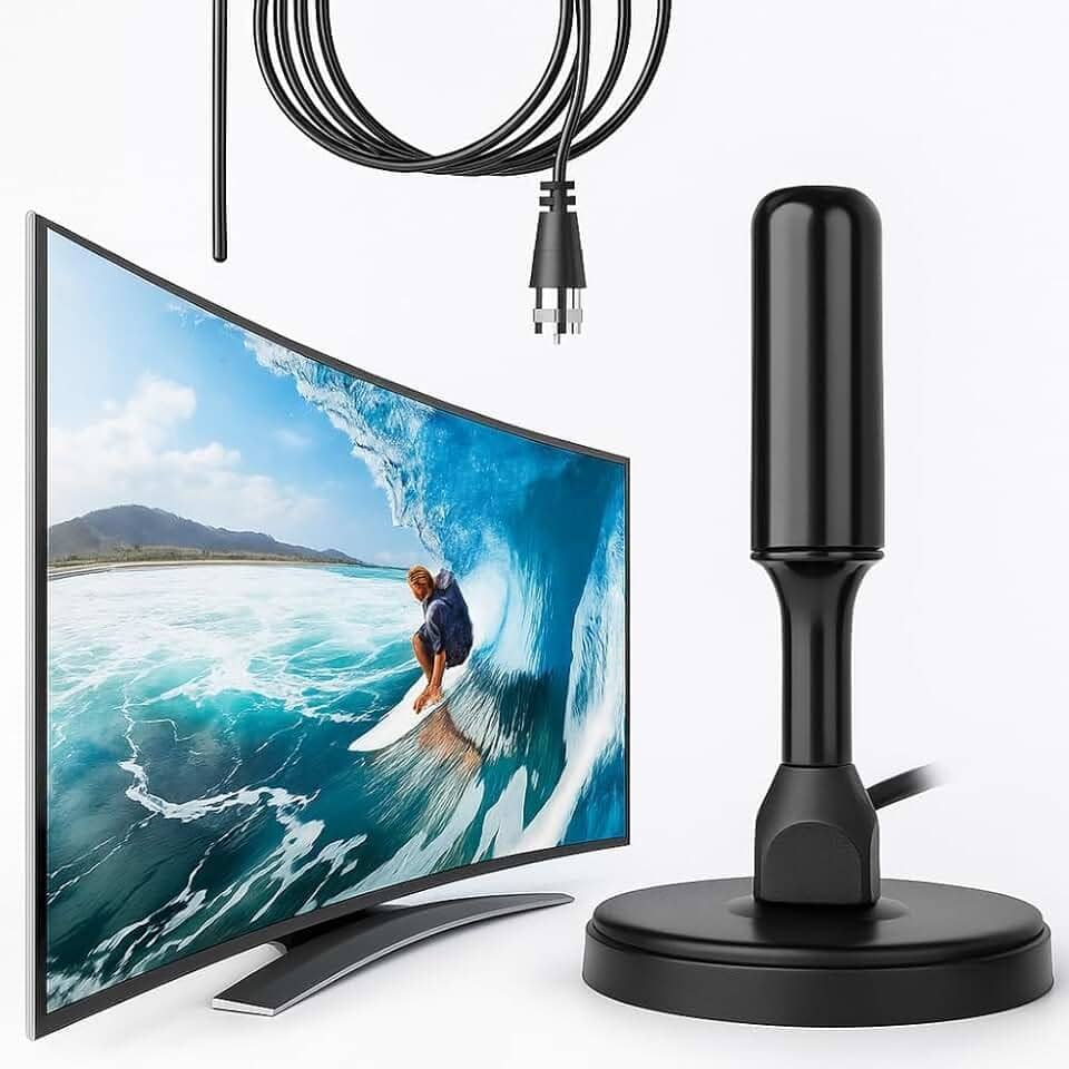 Antena Digital Interna Externa Amplificada, HDTV 4K, UHF/VHF/FM, Resistente à Água, com Cabo 5 Metros e Imã, Compatível com Smart TV, LED, LCD, 3D C7 company