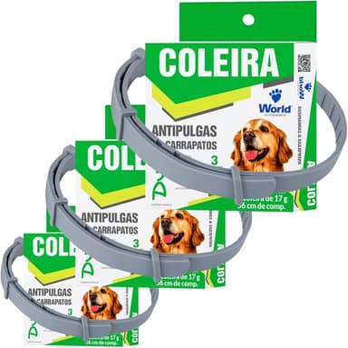 Kit com 3 Unidades Coleira Pet Antipulgas e Carrapatos para Cachorro Dugs 17g World Veterinária