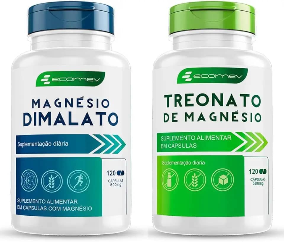 Kit Mix Magnesio Dimalato + Treonato 100% Puro Importado 500mg 240Cáps Ecomev