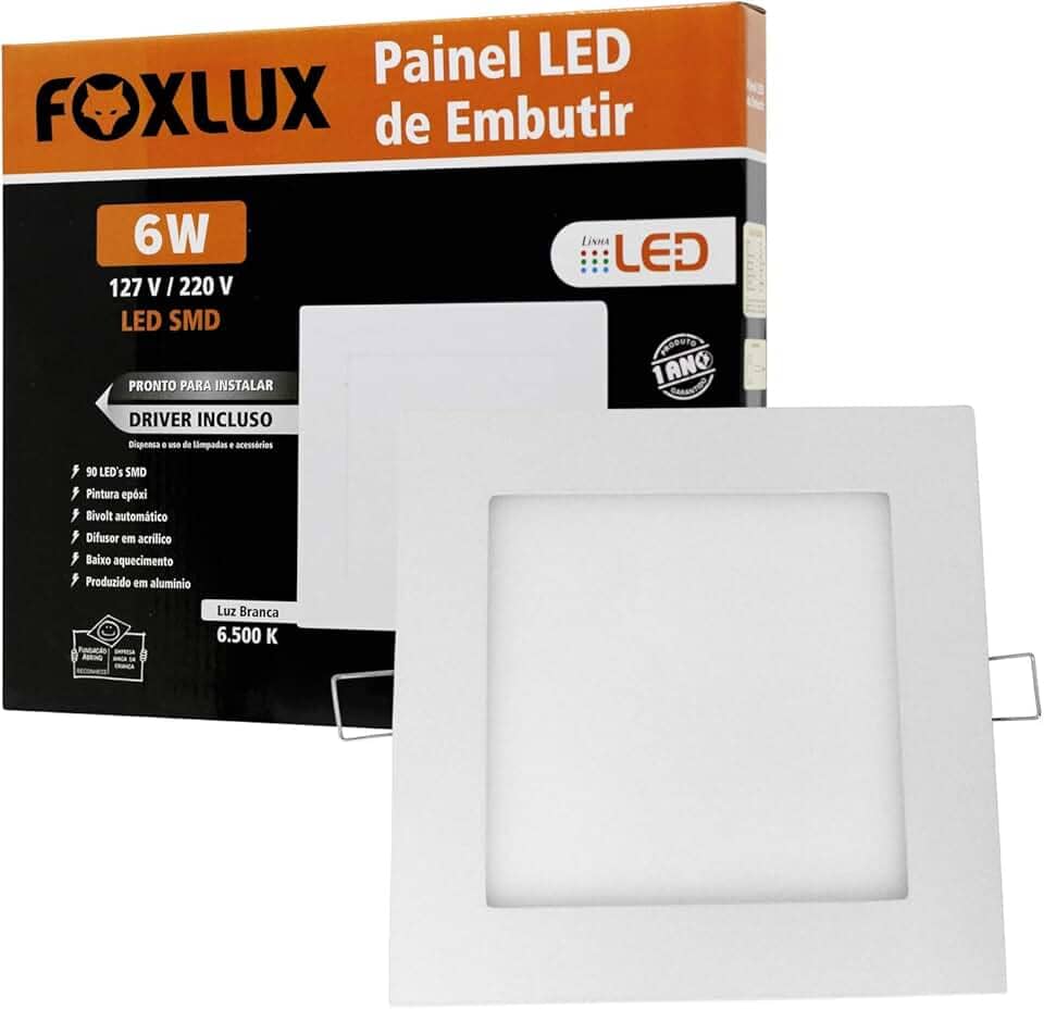 Foxlux Painel LED Quadradorado para Embutir Foxlux - 6W - 6500K - Bivolt