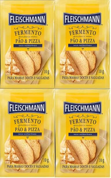 Kit 4 Fermento Biológico Pão e Pizza Seco Fleischmann 10g