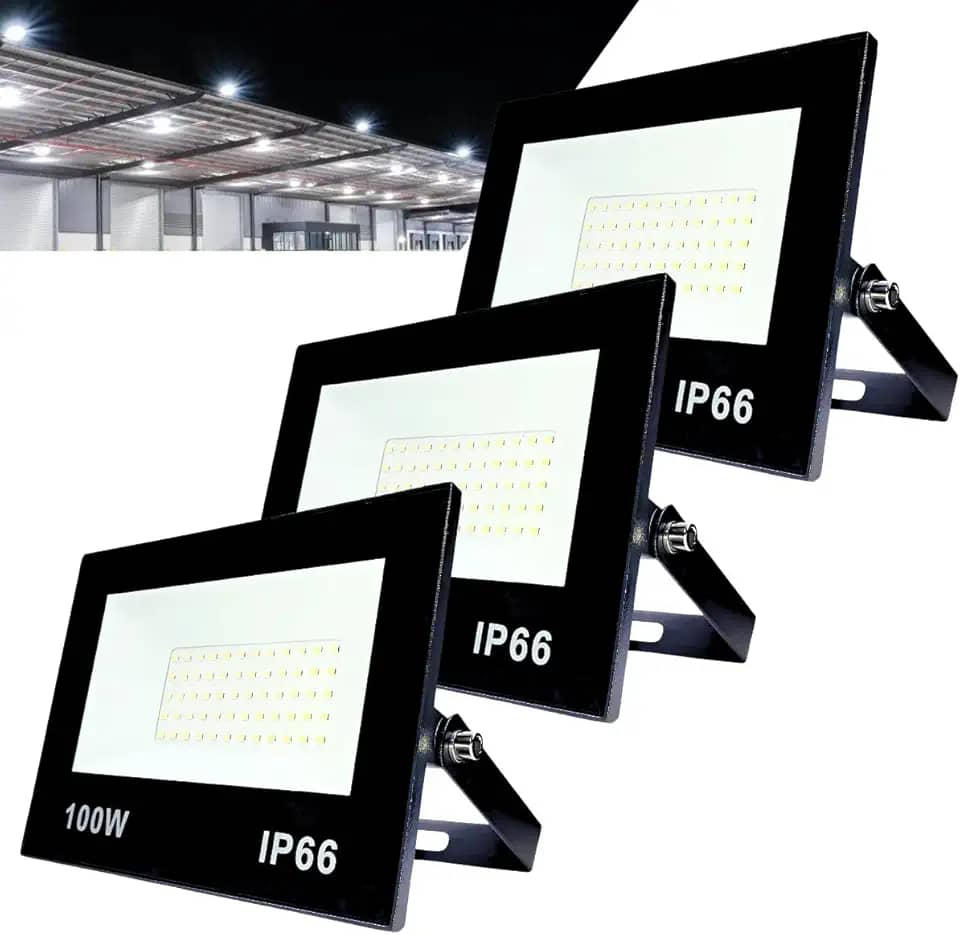 Kit com 3 Refletor LED Holofote 100W Branco Frio 6500K - IP66 à Prova d’Água Econômico para Jardim, Fachada e Quintal Premium