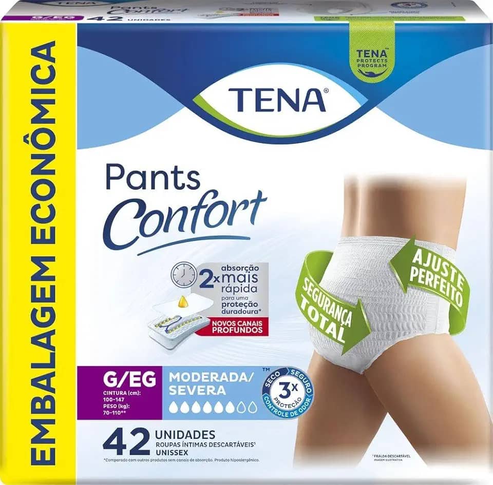 Tena Pants Confort, Roupa Íntima para Incontinência Urinária, G/EG - 42 unidades