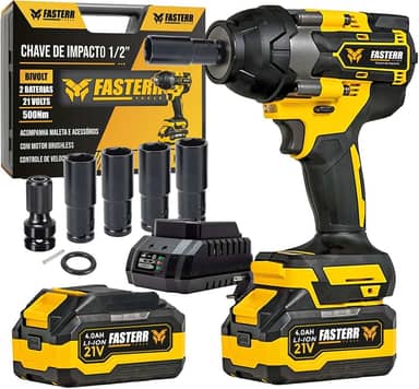 Chave de Impacto Digital 21V 500Nm Brushless Fasterr FST008 com 2 Baterias 4.0Ah + Maleta Profissional