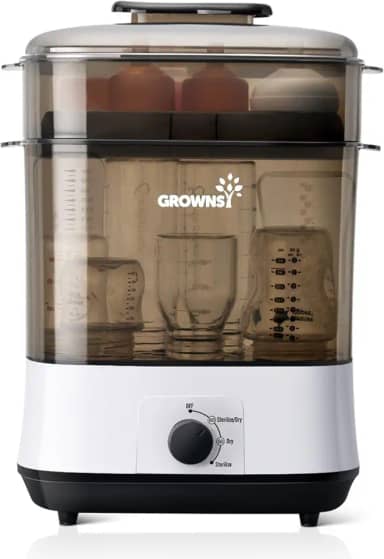 GROWNSY Esterilizador e secador de mamadeira grande 3 em 1 ajustável, esterilizador elétrico de mamadeira a vapor, desinfetante para mamadeiras e chupetas, peças de bomba de leite