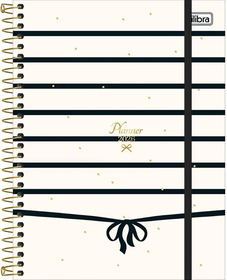 Tilibra - Planner Espiral 17,7 x 24 cm West Village 2026 - Fundo Branco e Linhas Pretas