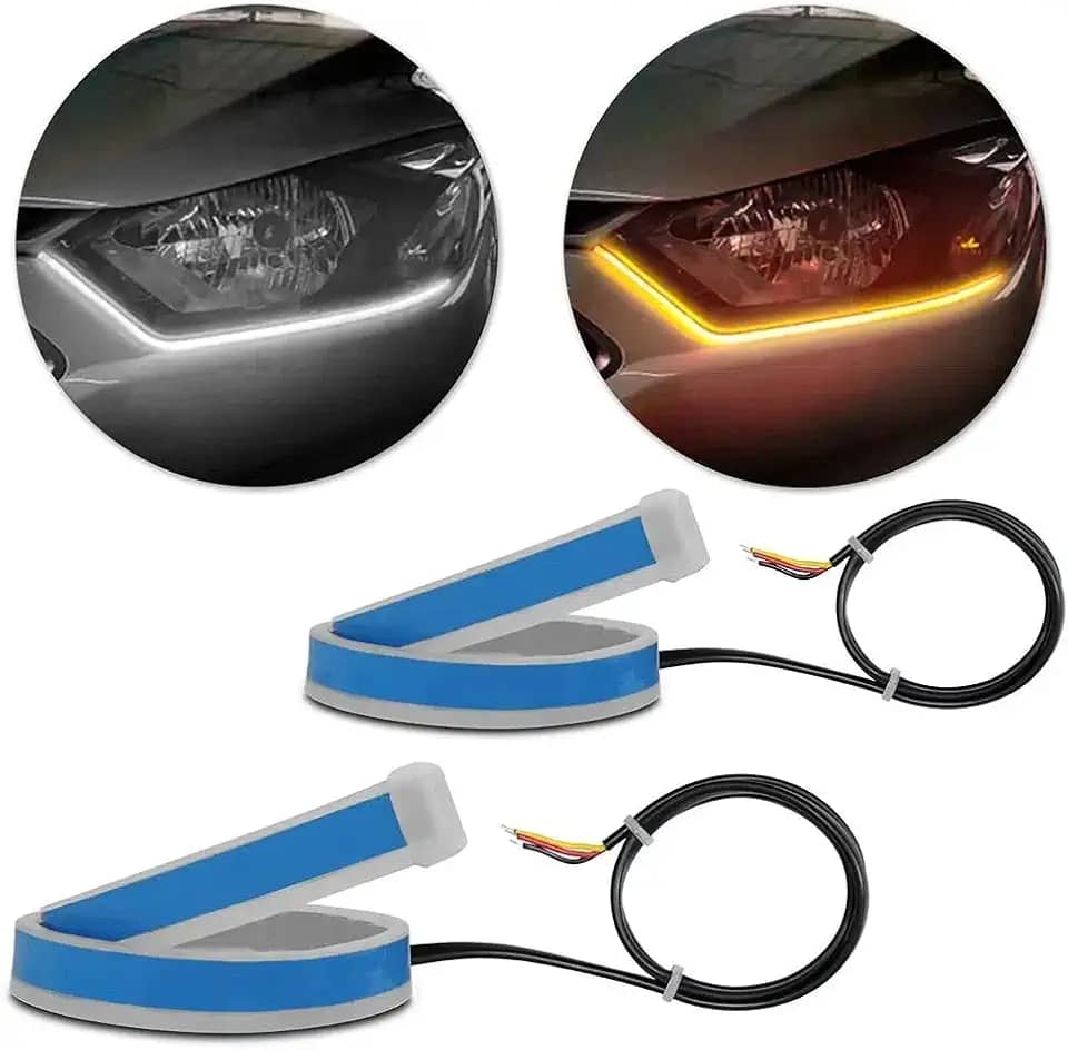 Par Fita Farol Diurno LED DRL Branca e Seta Sequencial 60 cm