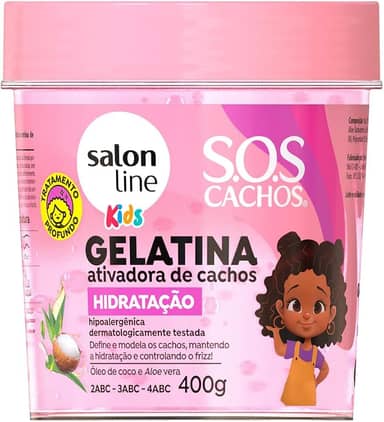 Salon Line, SOS Cachos, Gelatina Capilar Ativadora de Cachos, Kids Hidratação, Vegano - Para Cabelos Cacheados, 400 g
