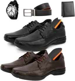 Kit 2 Pares Sapato Social Conforto preto Marrom Masculino Couro Legitimo + 3 Brindes