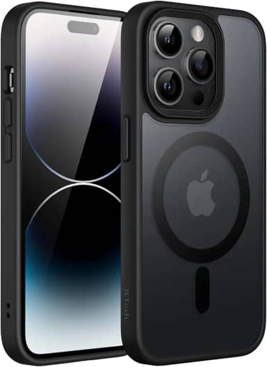 JETech Capa Magnético para iPhone 14 Pro 6,1 Polegadas Compatível com MagSafe, Case Capinha Translúcido Fosco Verso Fina à Prova de Choque Tampa (Preto)