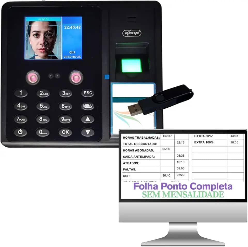 Relógio Ponto Reconhecimento Facial com Programa de Gerenciamento Sem Mensalidade e Pendrive