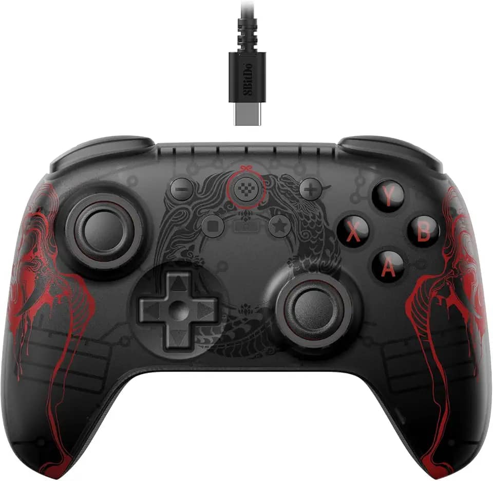 8Bitdo Ultimate 2C Wired Controller for Windows PC and Android, with Hall Effect Joysticks and Hall Triggers, 1000Hz Polling Rate, and Remappable L4/R4 Bumpers - Black Myth: Wukong