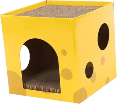 Fenteer Casa de papelão para gatos com arranhador, cama de estar, caixa arranhadora para gatos, arranhador ondulado, esconderijo para gatos, casa de brincar, Amarelo