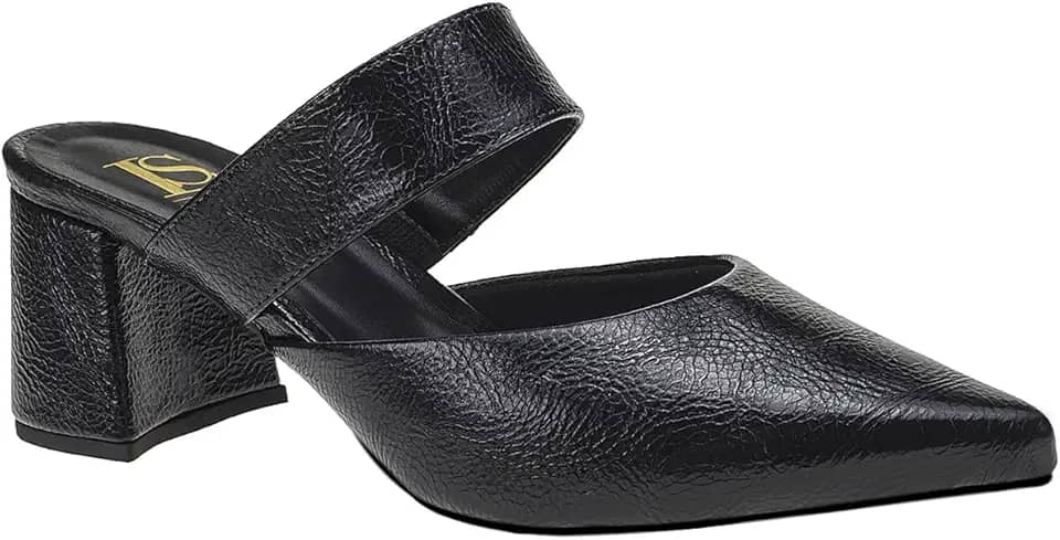 Scarpin Feminino Mule Social Salto Bloco Tamanco Bico Fino 0001