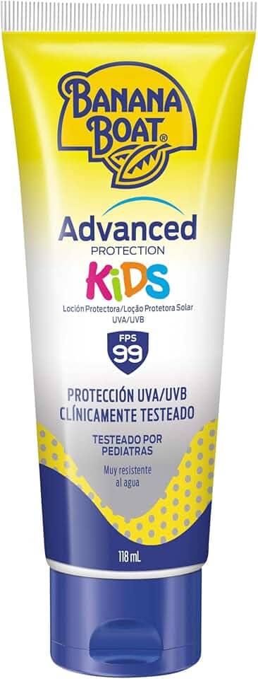 Banana Boat - Protetor Solar Advanced Protection Kids FPS 99 Loção 118ml | Muito Resistente à Água | Proteção UVA/UVB AvoTriplex | Não Oleoso, Rápida Absorção e Fácil Remoção da Areia | Uso Infantil